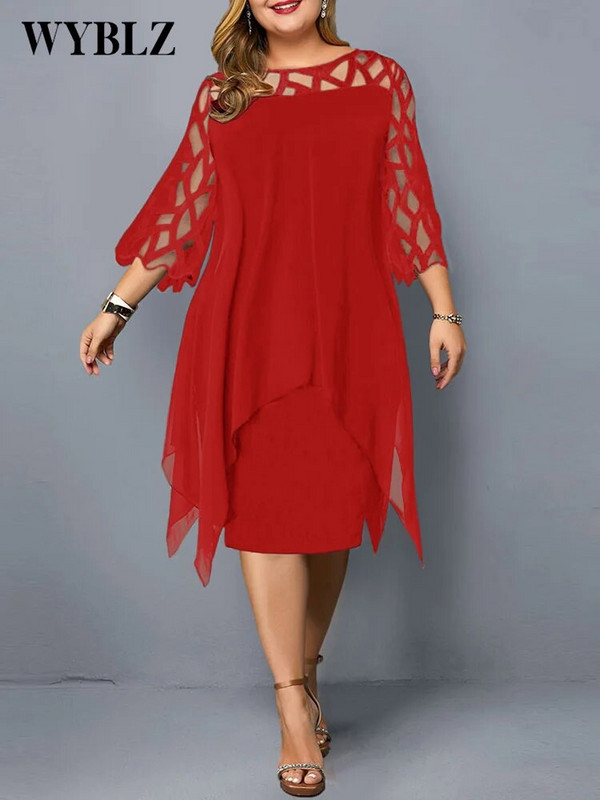 WYBLZ Haljine velikih veličina za žene 4xl 5xl 6xl Ljetne elegantne bijele ženske haljine s mrežastim rukavima Velike veličine Ležerne haljine za zabave