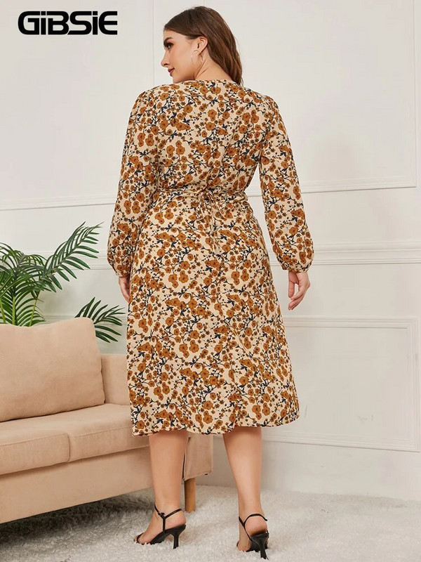 GIBSIE Dugačka haljina s dugim rukavima i dugim rukavima visokog struka s uzorkom od surplice, vintage elegantne Boho haljine A kroja 2023.