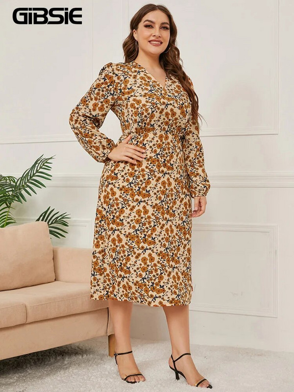 GIBSIE Dugačka haljina s dugim rukavima i dugim rukavima visokog struka s uzorkom od surplice, vintage elegantne Boho haljine A kroja 2023.