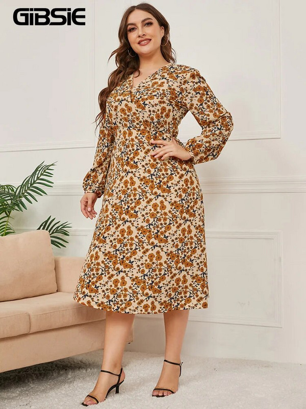 GIBSIE Dugačka haljina s dugim rukavima i dugim rukavima visokog struka s uzorkom od surplice, vintage elegantne Boho haljine A kroja 2023.