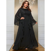 Okrugla ženska večernja haljina od šifona sa šljokicama i dugih rukava velike veličine velike veličine, duga večernja haljina od šifona sa šljokicama 5XL 6XL