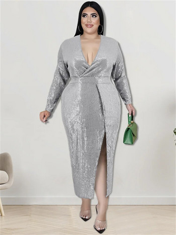 Wmstar Plus Size Γυναικεία Ρούχα Παγιέτες Φορέματα για πάρτι Fall V Neck Bodycon Κομψό σέξι βραδινό φόρεμα midi χονδρική Dropshipping