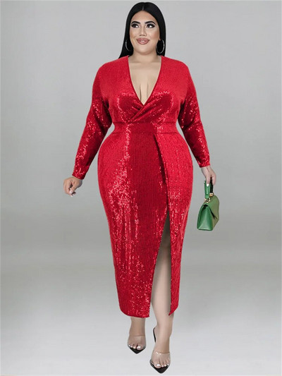 Wmstar Plus Size Naiste riided Litrid peokleidid Sügis V kaelusega Bodycon Elegantne Seksikas Õhtukleit Midi Kleit Hulgimüük Dropshipping