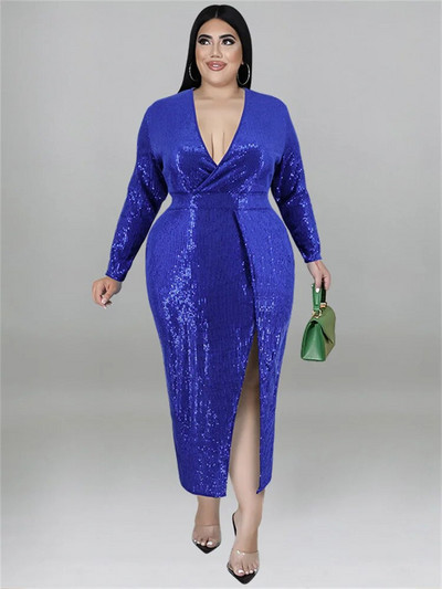 Wmstar Plus Size Naiste riided Litrid peokleidid Sügis V kaelusega Bodycon Elegantne Seksikas Õhtukleit Midi Kleit Hulgimüük Dropshipping