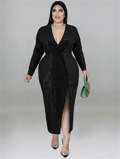 Wmstar Plus Size Naiste riided Litrid peokleidid Sügis V kaelusega Bodycon Elegantne Seksikas Õhtukleit Midi Kleit Hulgimüük Dropshipping