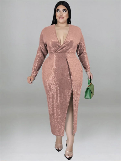 Wmstar Plus Size Naiste riided Litrid peokleidid Sügis V kaelusega Bodycon Elegantne Seksikas Õhtukleit Midi Kleit Hulgimüük Dropshipping