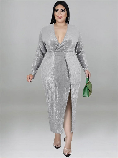 Wmstar Plus Size Naiste riided Litrid peokleidid Sügis V kaelusega Bodycon Elegantne Seksikas Õhtukleit Midi Kleit Hulgimüük Dropshipping