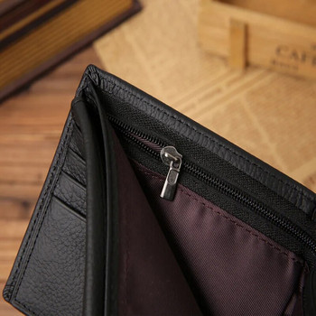 Мъжки портфейл от кожа Jinbaolai с джоб за монети Къса дизайнерска чанта за мъже Вътрешен джоб с цип