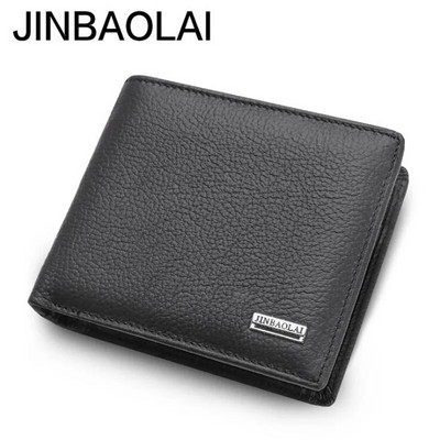 Мъжки портфейл от кожа Jinbaolai с джоб за монети Къса дизайнерска чанта за мъже Вътрешен джоб с цип