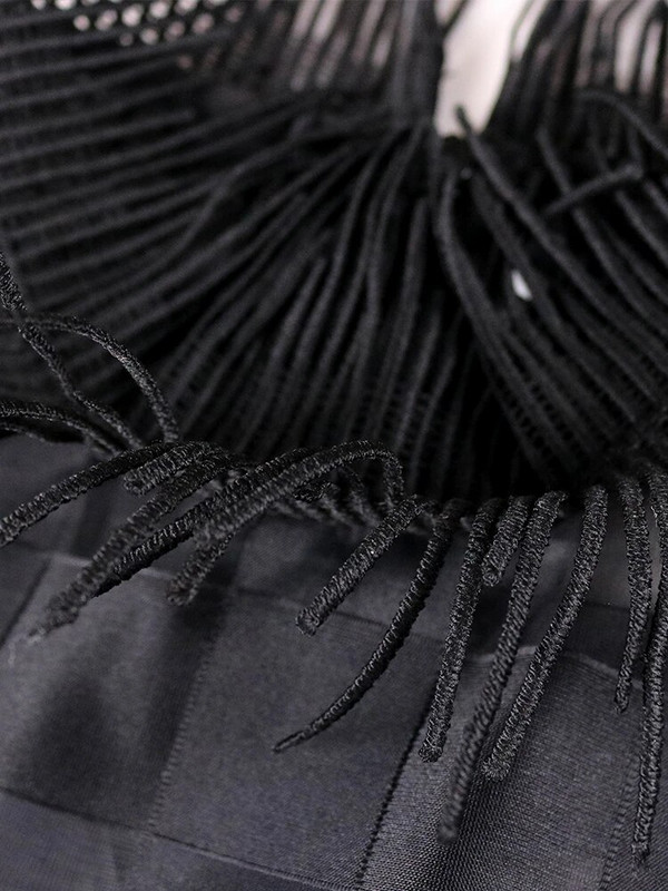 Crna duga haljina plus veličine, karirane prozirne midi haljine dugih rukava Ljeto Jesen, High Street Večernja klupska odjeća 2023.