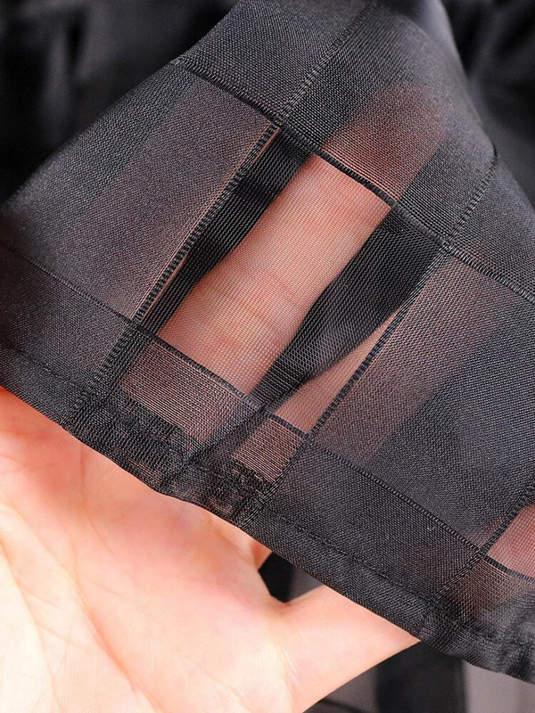 Crna duga haljina plus veličine, karirane prozirne midi haljine dugih rukava Ljeto Jesen, High Street Večernja klupska odjeća 2023.