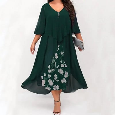 Rochie elegantă pentru femei, cu talie slăbită, cu decor cu nasturi, cu model floral, rochie lungă pentru femei, rochie maxi mărime pentru muncă