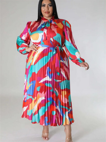 Γυναικεία φορέματα Wmstar Plus Size Γυναικεία τυπωμένα Tie Dye Fashion Μακρύ μανίκι φόρεμα Maxi Hot Sale Χονδρική Dropshipping with Bandage