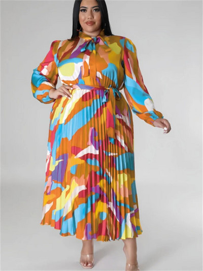 „Wmstar“ didesnio dydžio suknelės moterims su margintais kaklaraiščiais, madingomis ilgomis rankovėmis, didmeninėmis suknelėmis Karštas išpardavimas Didmeninė prekyba su tvarsčiu