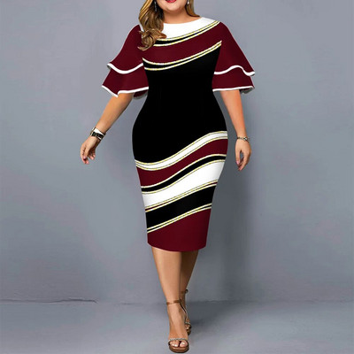 Toamna 2022 Nouă Rochie Sexy Elegantă Plus Size Pachet Moda Femei Fusta de șold Rochii imprimate Manecă frunze de lotus Robe cu talie înaltă