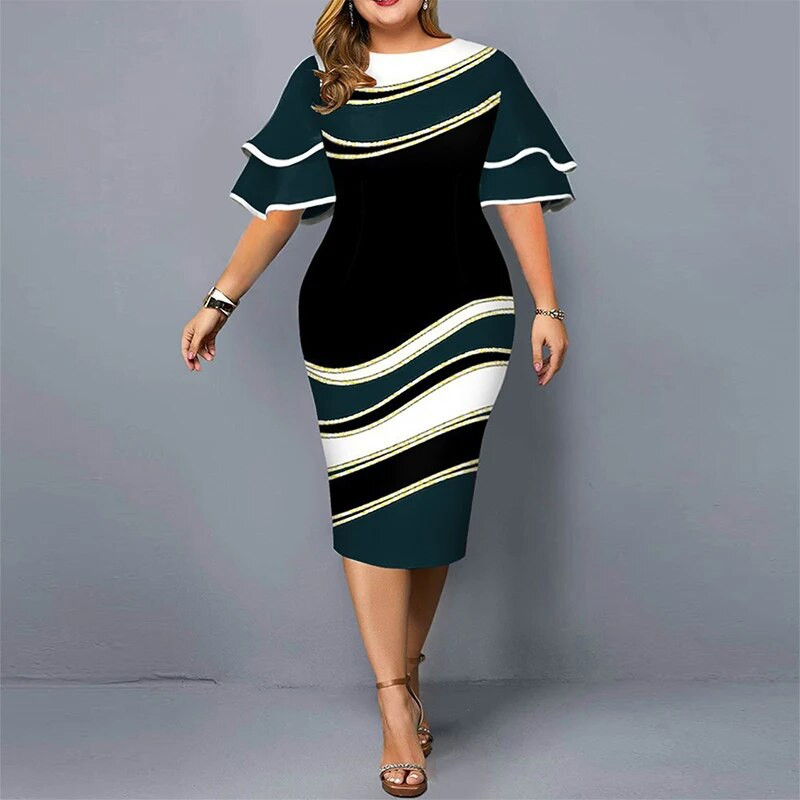 Toamna 2022 Nouă Rochie Sexy Elegantă Plus Size Pachet Moda Femei Fusta de șold Rochii imprimate Manecă frunze de lotus Robe cu talie înaltă