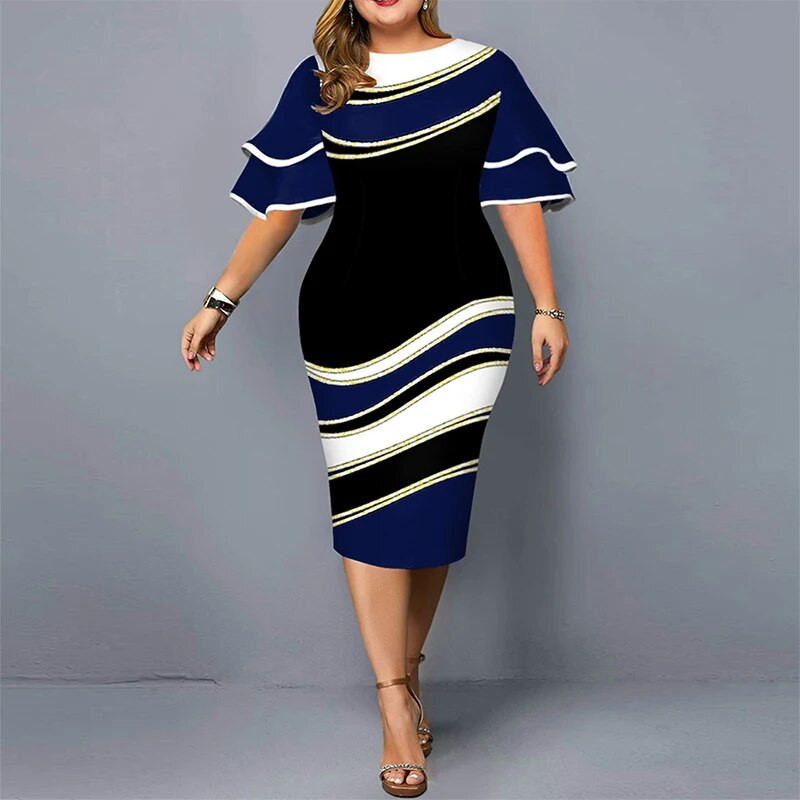 Toamna 2022 Nouă Rochie Sexy Elegantă Plus Size Pachet Moda Femei Fusta de șold Rochii imprimate Manecă frunze de lotus Robe cu talie înaltă