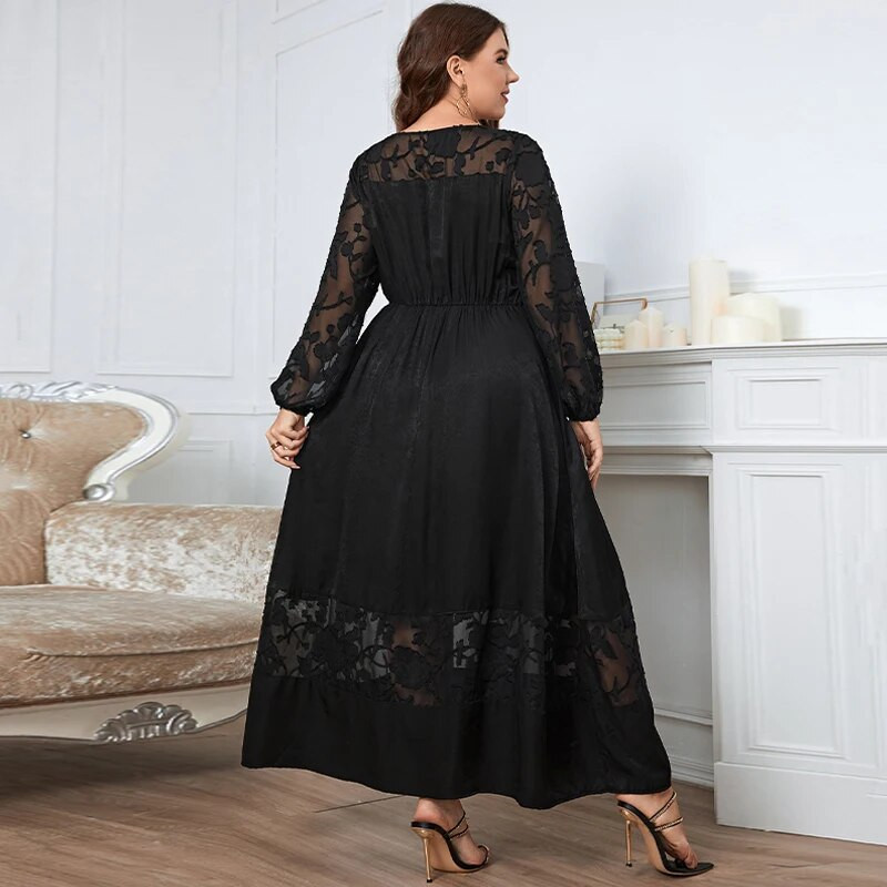 Della Mel Plus Size Naiste riided Must Kaelusega Pits Pikad Varrukad Maxi Kleit Naiste Elegantne Vabaaja Suured Kleidid 3XL 4XL
