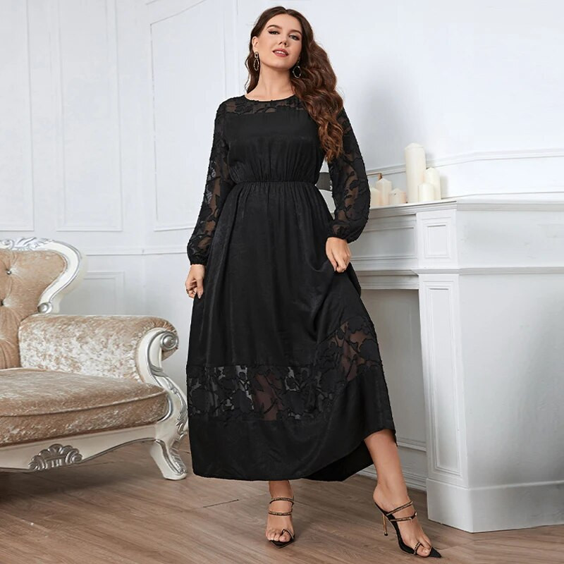 Della Mel Plus Size Naiste riided Must Kaelusega Pits Pikad Varrukad Maxi Kleit Naiste Elegantne Vabaaja Suured Kleidid 3XL 4XL