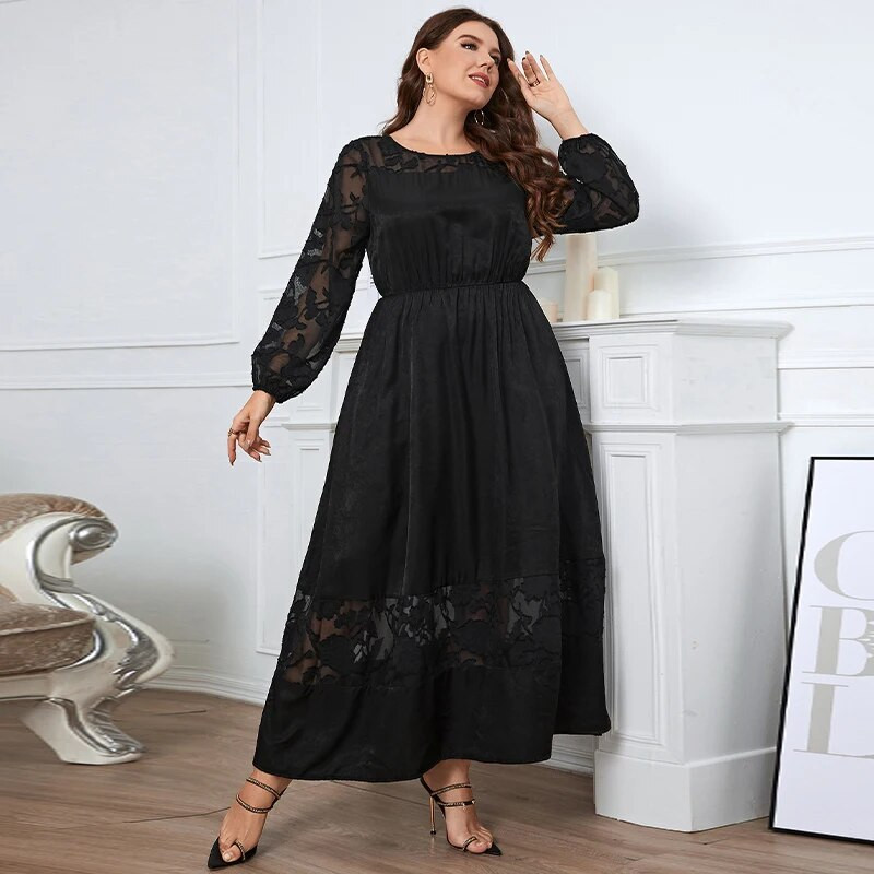 Della Mel Plus Size Naiste riided Must Kaelusega Pits Pikad Varrukad Maxi Kleit Naiste Elegantne Vabaaja Suured Kleidid 3XL 4XL
