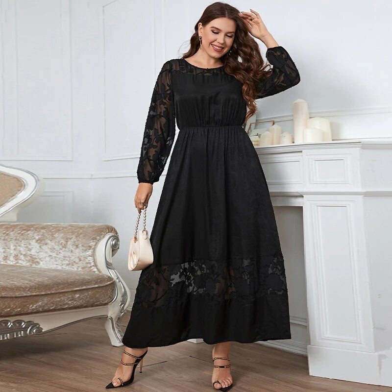 Della Mel Plus Size Naiste riided Must Kaelusega Pits Pikad Varrukad Maxi Kleit Naiste Elegantne Vabaaja Suured Kleidid 3XL 4XL