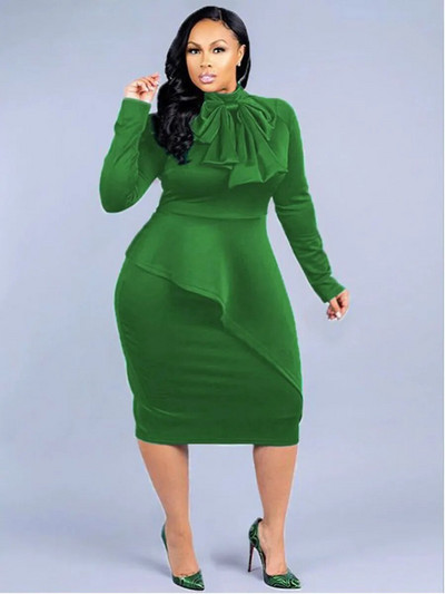 LW Plus Size Διακόσμηση με παπιγιόν Φόρεμα Bodycon Κομψό ρομαντικό γιακά με κορδέλα με μακριά μανίκια στενά ρούχα για γυναίκες φθινόπωρο 2022