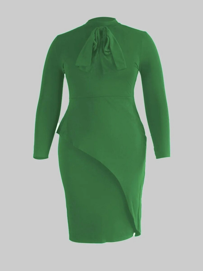 LW Plus Size Διακόσμηση με παπιγιόν Φόρεμα Bodycon Κομψό ρομαντικό γιακά με κορδέλα με μακριά μανίκια στενά ρούχα για γυναίκες φθινόπωρο 2022