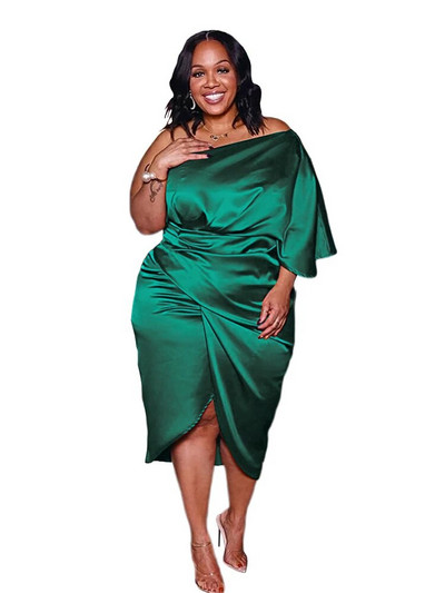 Suures suuruses naiste riided Ühe õlaga pulmakleit Suur daam Elegantne satiinist lühike kleit Kleidid 5xl Hulgi hulgikaubavedu