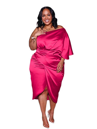 Suures suuruses naiste riided Ühe õlaga pulmakleit Suur daam Elegantne satiinist lühike kleit Kleidid 5xl Hulgi hulgikaubavedu