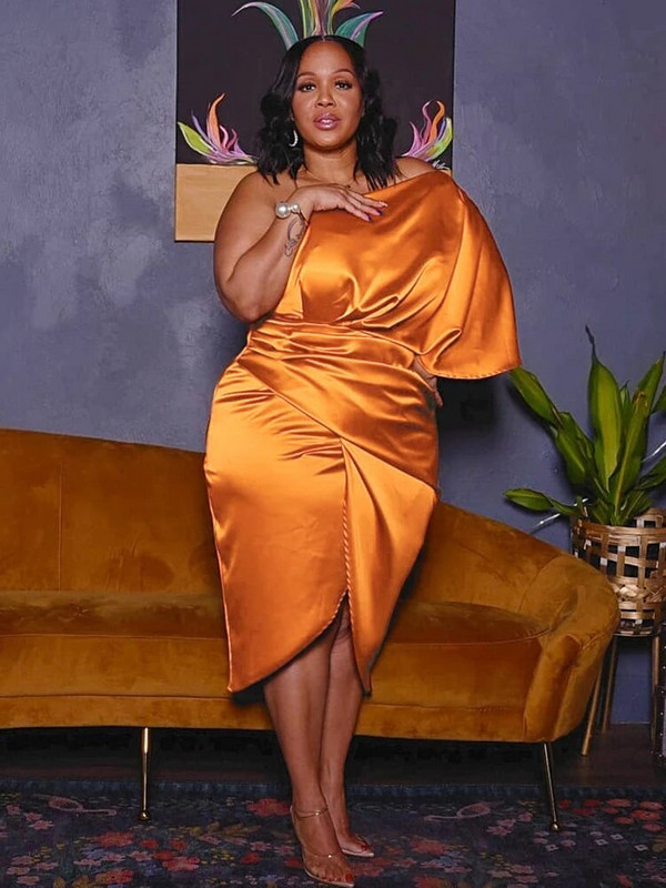 Suures suuruses naiste riided Ühe õlaga pulmakleit Suur daam Elegantne satiinist lühike kleit Kleidid 5xl Hulgi hulgikaubavedu