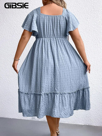 GIBSIE Plus Size Sweetheart Λαιμόκοψη Μπροστινό Γυναικείο Φόρεμα με μανίκια πεταλούδας Καλοκαίρι 2023 Γλυκά vintage μακριά φορέματα με ψηλόμεσο κούνια