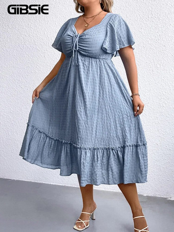 GIBSIE Plus Size Sweetheart Λαιμόκοψη Μπροστινό Γυναικείο Φόρεμα με μανίκια πεταλούδας Καλοκαίρι 2023 Γλυκά vintage μακριά φορέματα με ψηλόμεσο κούνια