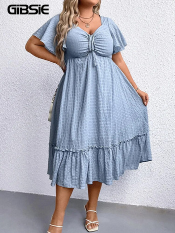 GIBSIE Plus Size Sweetheart Λαιμόκοψη Μπροστινό Γυναικείο Φόρεμα με μανίκια πεταλούδας Καλοκαίρι 2023 Γλυκά vintage μακριά φορέματα με ψηλόμεσο κούνια