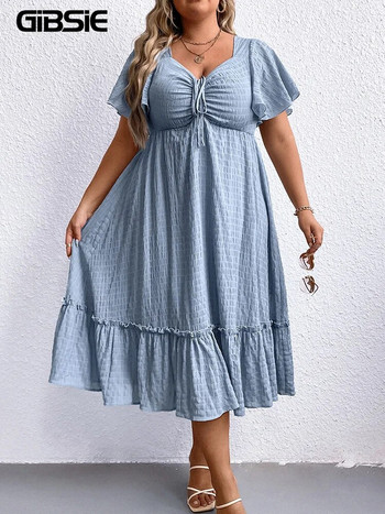 GIBSIE Plus Size Sweetheart Λαιμόκοψη Μπροστινό Γυναικείο Φόρεμα με μανίκια πεταλούδας Καλοκαίρι 2023 Γλυκά vintage μακριά φορέματα με ψηλόμεσο κούνια