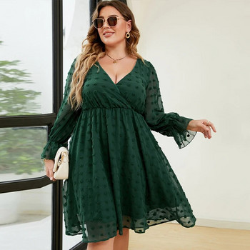 Della Mel Plus Size Γυναικεία Ρούχα V λαιμόκοψη Casual Party Σέξι Swiss Dot Lace Puff μανίκια Γυναικεία Φορέματα Μεγάλων Μεγεθών 3XL 4XL