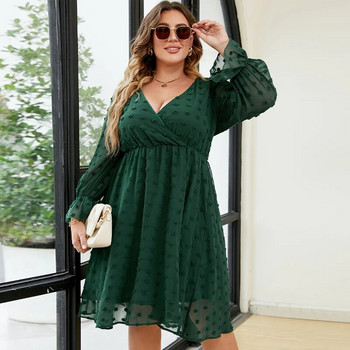 Della Mel Plus Size Γυναικεία Ρούχα V λαιμόκοψη Casual Party Σέξι Swiss Dot Lace Puff μανίκια Γυναικεία Φορέματα Μεγάλων Μεγεθών 3XL 4XL