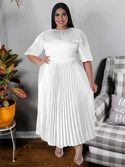 Plisuotos suknelės moterims Plius dydžio 4XL O kaklo trumpomis rankovėmis A linija Vasariniai elegantiški priežastiniai biuro drabužiai Clubwear didelio dydžio chalatai