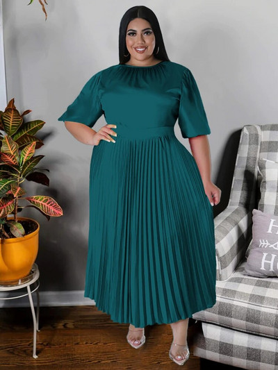 Plisuotos suknelės moterims Plius dydžio 4XL O kaklo trumpomis rankovėmis A linija Vasariniai elegantiški priežastiniai biuro drabužiai Clubwear didelio dydžio chalatai