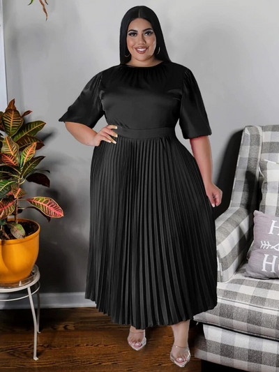 Plisuotos suknelės moterims Plius dydžio 4XL O kaklo trumpomis rankovėmis A linija Vasariniai elegantiški priežastiniai biuro drabužiai Clubwear didelio dydžio chalatai