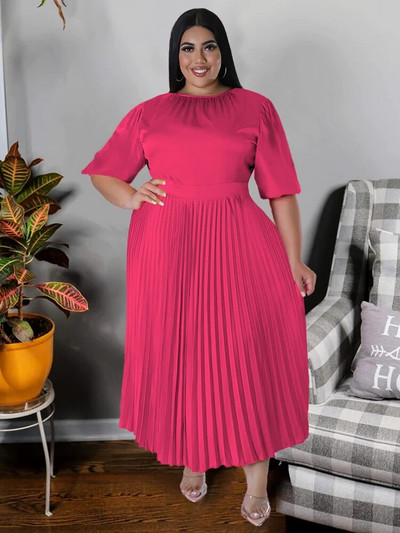 Plisuotos suknelės moterims Plius dydžio 4XL O kaklo trumpomis rankovėmis A linija Vasariniai elegantiški priežastiniai biuro drabužiai Clubwear didelio dydžio chalatai