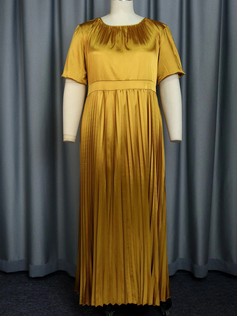 Plisuotos suknelės moterims Plius dydžio 4XL O kaklo trumpomis rankovėmis A linija Vasariniai elegantiški priežastiniai biuro drabužiai Clubwear didelio dydžio chalatai