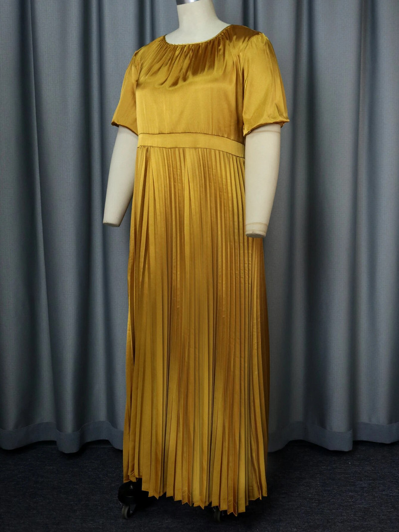 Plisuotos suknelės moterims Plius dydžio 4XL O kaklo trumpomis rankovėmis A linija Vasariniai elegantiški priežastiniai biuro drabužiai Clubwear didelio dydžio chalatai