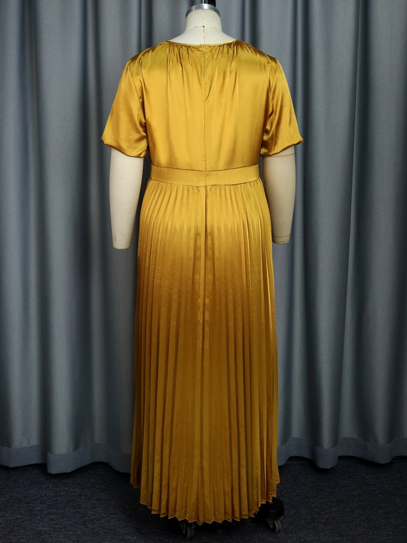 Plisuotos suknelės moterims Plius dydžio 4XL O kaklo trumpomis rankovėmis A linija Vasariniai elegantiški priežastiniai biuro drabužiai Clubwear didelio dydžio chalatai