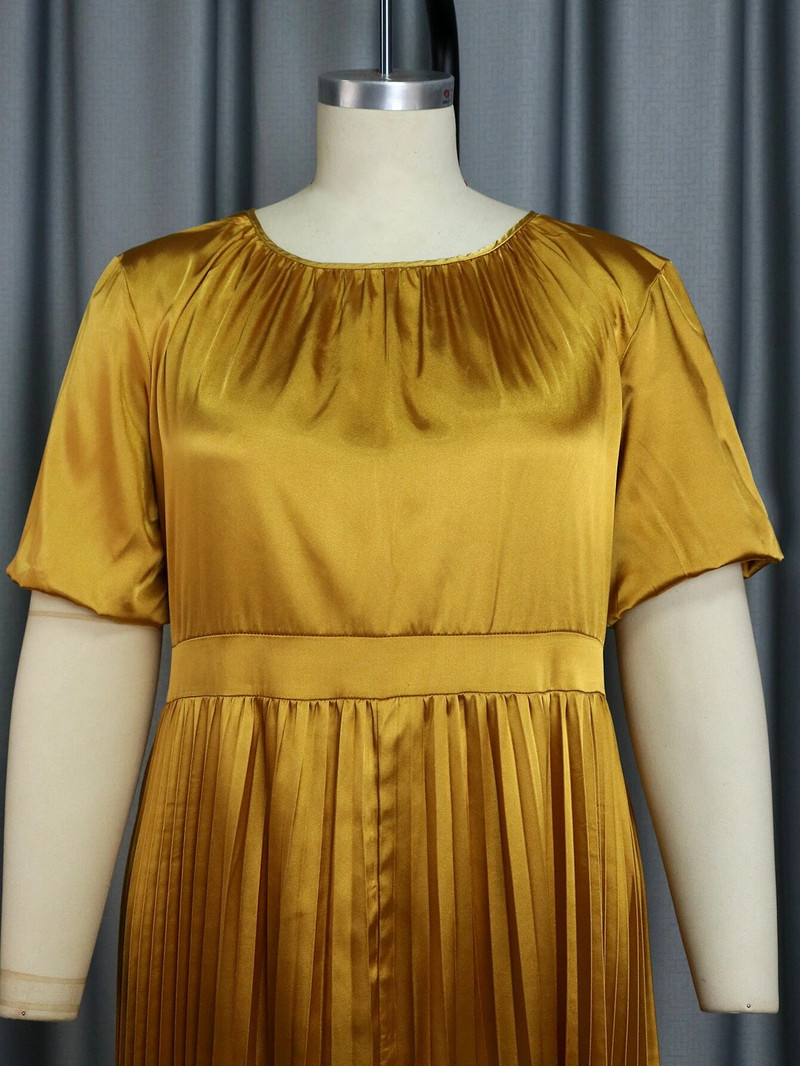 Plisuotos suknelės moterims Plius dydžio 4XL O kaklo trumpomis rankovėmis A linija Vasariniai elegantiški priežastiniai biuro drabužiai Clubwear didelio dydžio chalatai