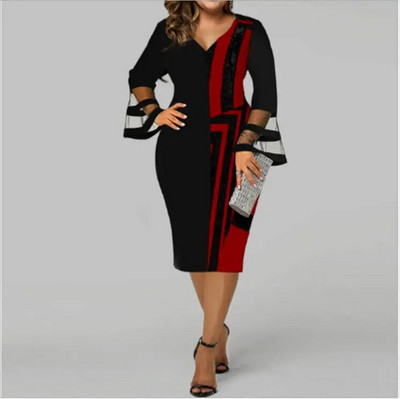 Elegantne ženske haljine velikih veličina za žene 2023. Mrežaste haljine s širokim rukavima i šavovima u boji, večernja haljina velike veličine Vestidos