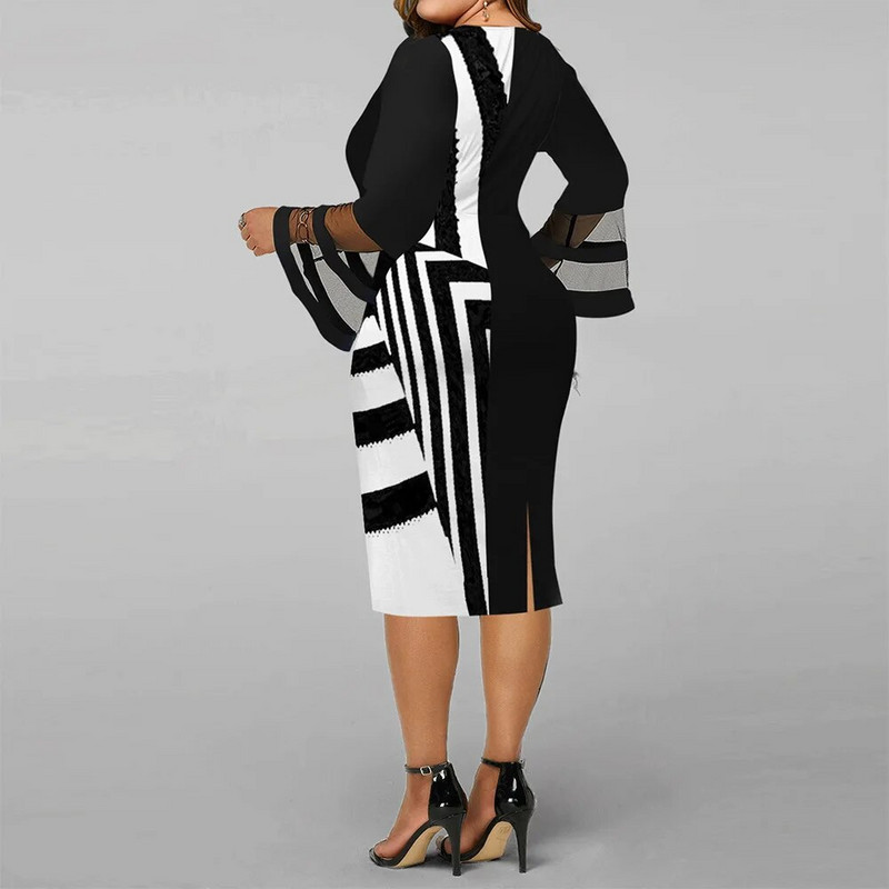 Elegantne ženske haljine velikih veličina za žene 2023. Mrežaste haljine s širokim rukavima i šavovima u boji, večernja haljina velike veličine Vestidos