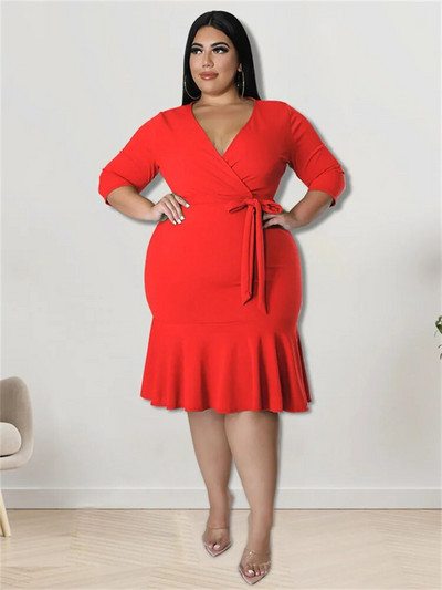 Wmstar Haljine velikih veličina za žene Jesenska odjeća Duboki V izrez Bandage s volanima Rub Elegantna maksi haljina za zabave Veleprodaja Dropshipping