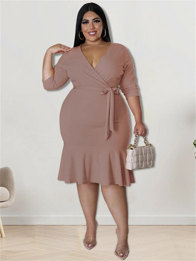 Wmstar Haljine velikih veličina za žene Jesenska odjeća Duboki V izrez Bandage s volanima Rub Elegantna maksi haljina za zabave Veleprodaja Dropshipping