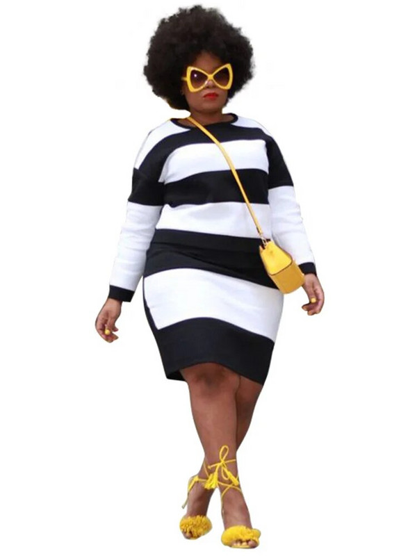 „Wmstar“ plius dydžio moteriška suknelė su kaklu, dryžuota džemperinė suknelė rudeninėmis ilgomis rankovėmis, mažo dydžio „bodycon“ suknelės Didmeninė prekyba