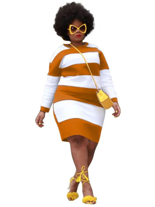 „Wmstar“ plius dydžio moteriška suknelė su kaklu, dryžuota džemperinė suknelė rudeninėmis ilgomis rankovėmis, mažo dydžio „bodycon“ suknelės Didmeninė prekyba